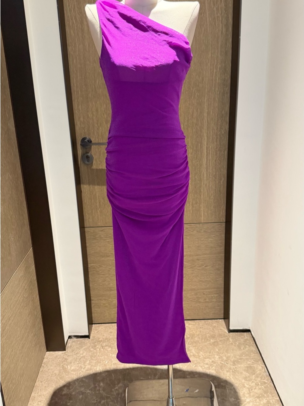 One-Shoulder Ruched Maxi Dress in Bold Purple